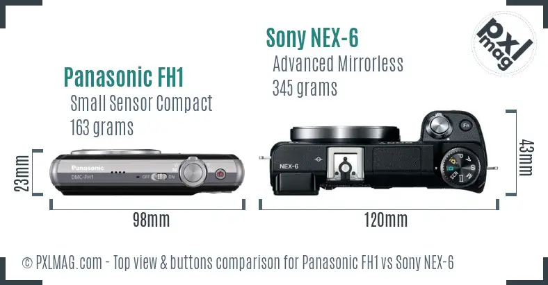 Panasonic FH1 vs Sony NEX-6 top view buttons comparison
