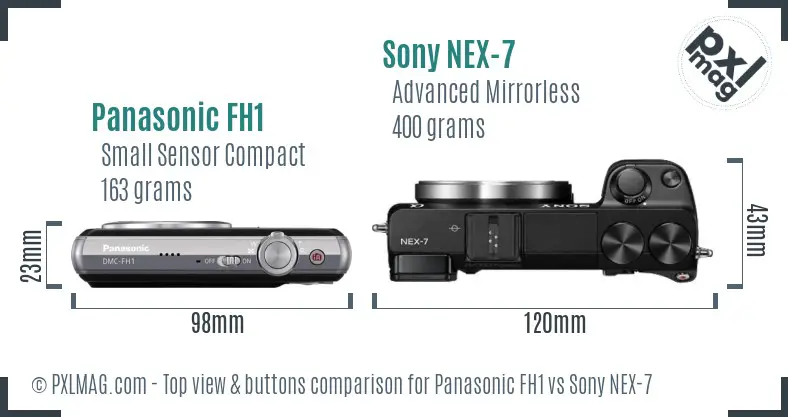 Panasonic FH1 vs Sony NEX-7 top view buttons comparison