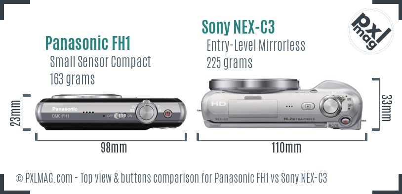 Panasonic FH1 vs Sony NEX-C3 top view buttons comparison