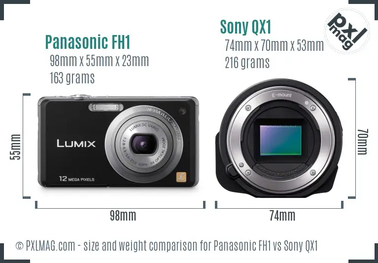 Panasonic FH1 vs Sony QX1 size comparison