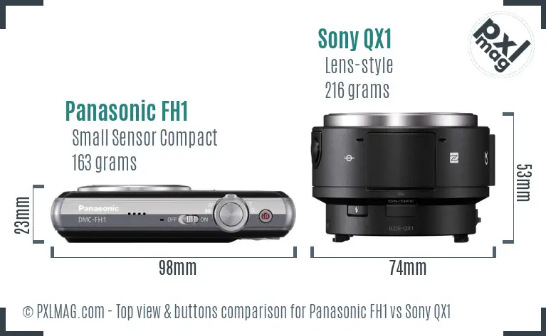 Panasonic FH1 vs Sony QX1 top view buttons comparison
