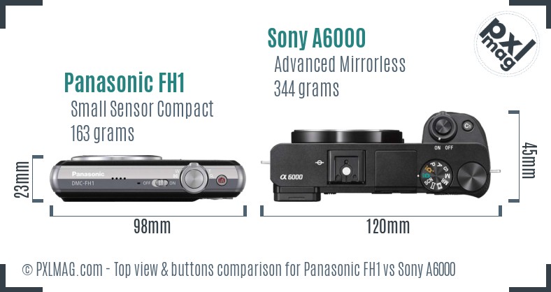 Panasonic FH1 vs Sony A6000 top view buttons comparison