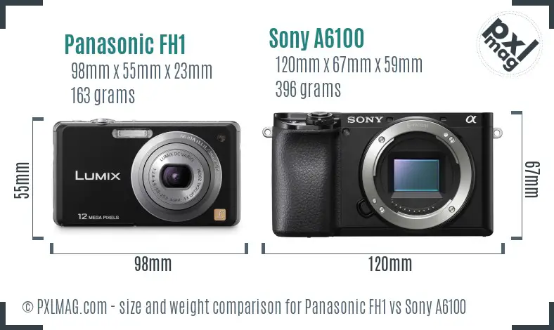 Panasonic FH1 vs Sony A6100 size comparison