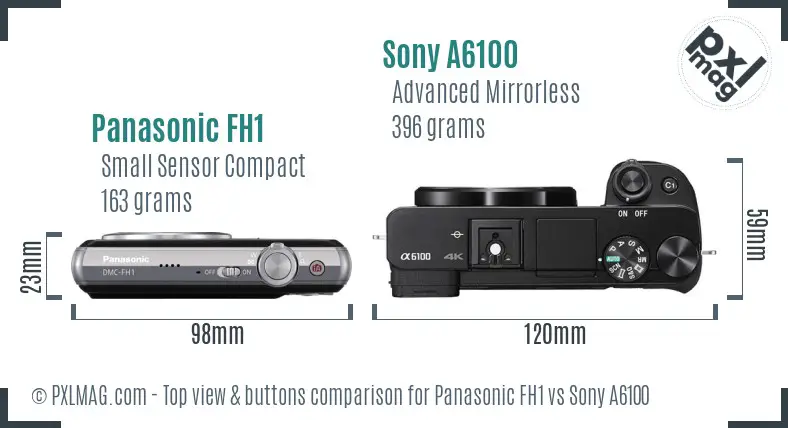 Panasonic FH1 vs Sony A6100 top view buttons comparison