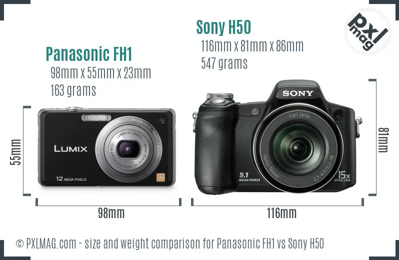 Panasonic FH1 vs Sony H50 size comparison
