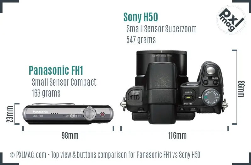 Panasonic FH1 vs Sony H50 top view buttons comparison