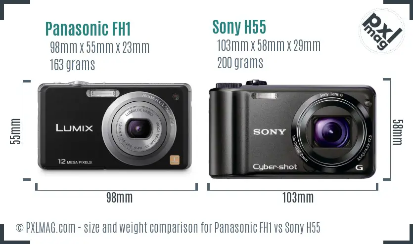 Panasonic FH1 vs Sony H55 size comparison