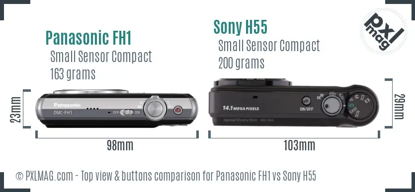Panasonic FH1 vs Sony H55 top view buttons comparison