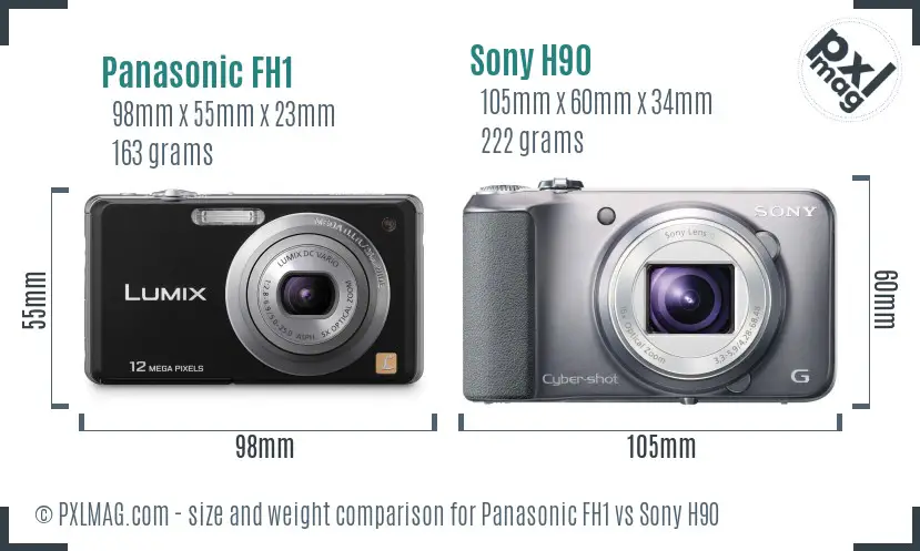 Panasonic FH1 vs Sony H90 size comparison
