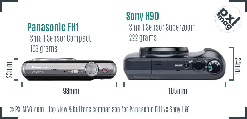 Panasonic FH1 vs Sony H90 top view buttons comparison