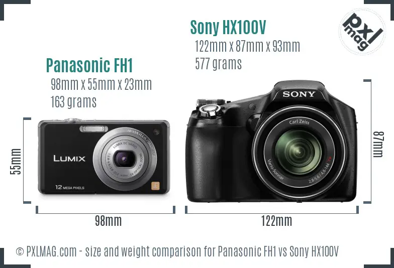 Panasonic FH1 vs Sony HX100V size comparison
