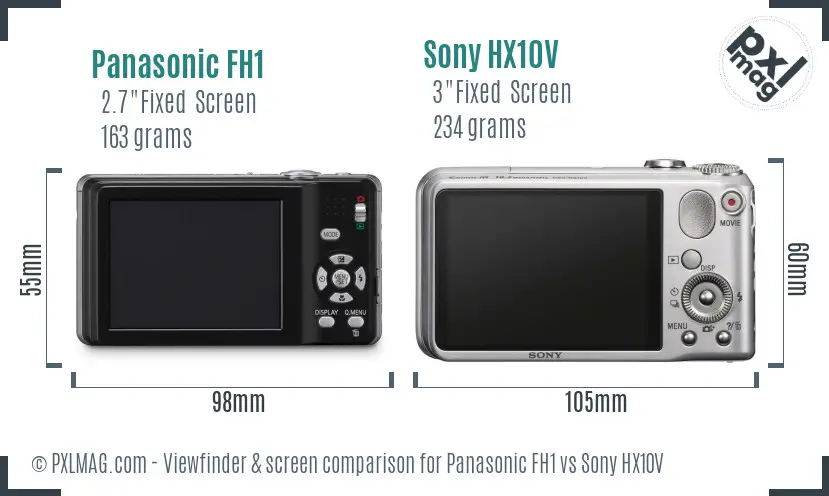 Panasonic FH1 vs Sony HX10V Screen and Viewfinder comparison