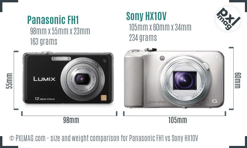 Panasonic FH1 vs Sony HX10V size comparison