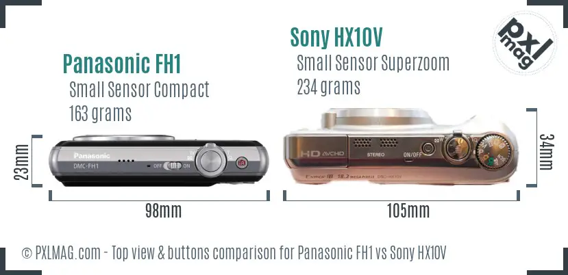 Panasonic FH1 vs Sony HX10V top view buttons comparison
