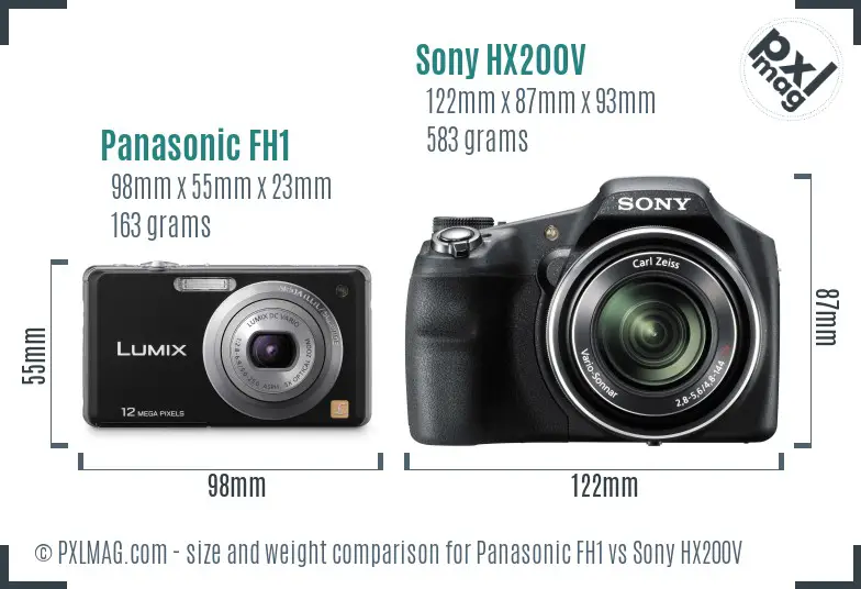 Panasonic FH1 vs Sony HX200V size comparison