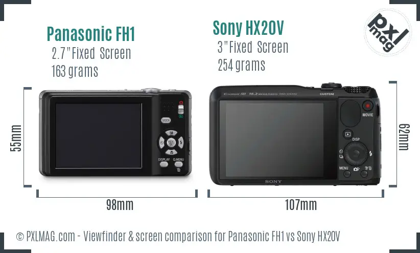 Panasonic FH1 vs Sony HX20V Screen and Viewfinder comparison