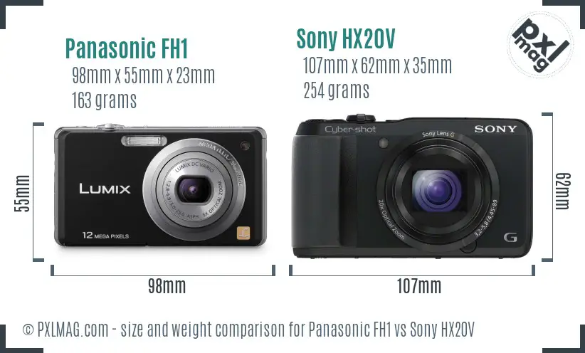 Panasonic FH1 vs Sony HX20V size comparison