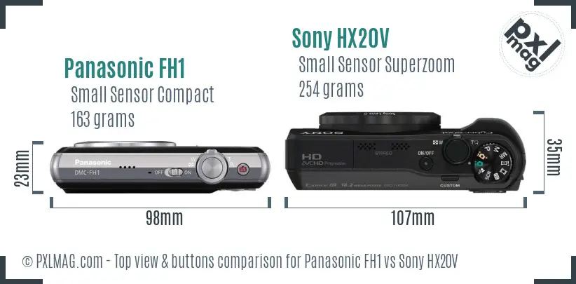 Panasonic FH1 vs Sony HX20V top view buttons comparison