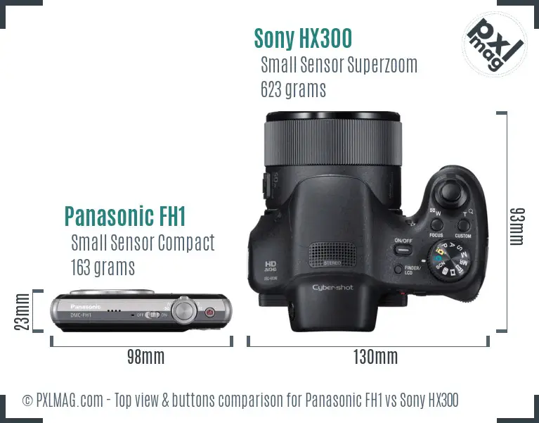 Panasonic FH1 vs Sony HX300 top view buttons comparison