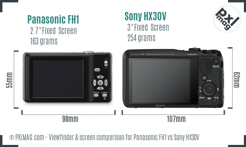 Panasonic FH1 vs Sony HX30V Screen and Viewfinder comparison