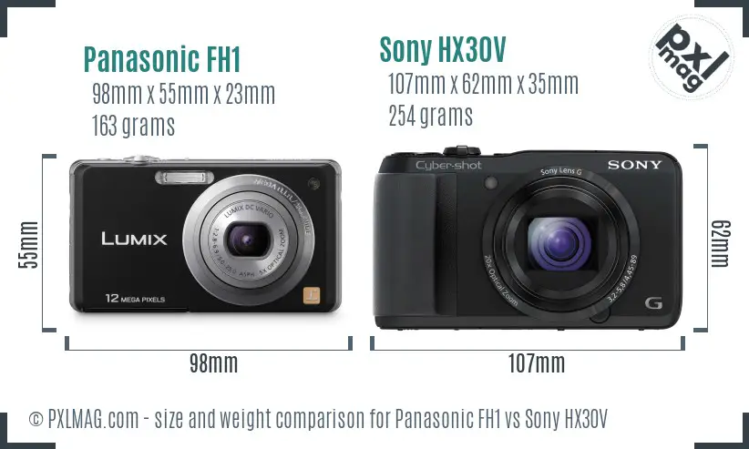 Panasonic FH1 vs Sony HX30V size comparison