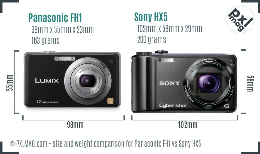 Panasonic FH1 vs Sony HX5 size comparison