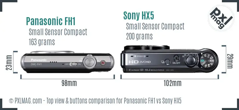 Panasonic FH1 vs Sony HX5 top view buttons comparison