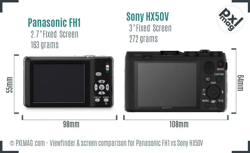 Panasonic FH1 vs Sony HX50V Screen and Viewfinder comparison