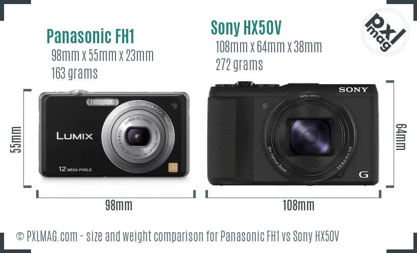 Panasonic FH1 vs Sony HX50V size comparison