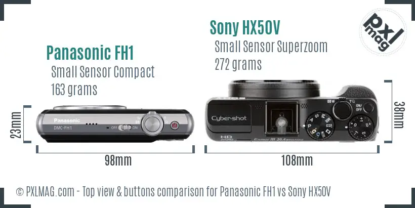 Panasonic FH1 vs Sony HX50V top view buttons comparison