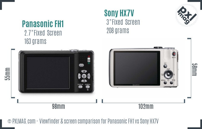 Panasonic FH1 vs Sony HX7V Screen and Viewfinder comparison