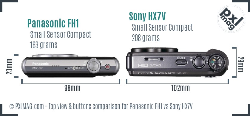 Panasonic FH1 vs Sony HX7V top view buttons comparison