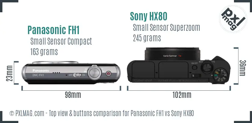 Panasonic FH1 vs Sony HX80 top view buttons comparison