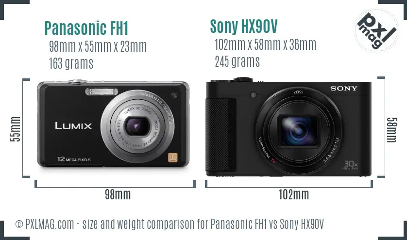 Panasonic FH1 vs Sony HX90V size comparison