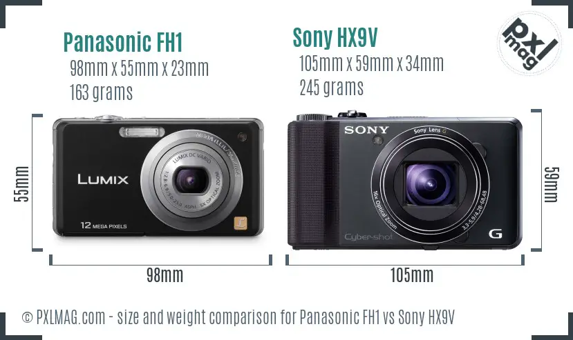Panasonic FH1 vs Sony HX9V size comparison