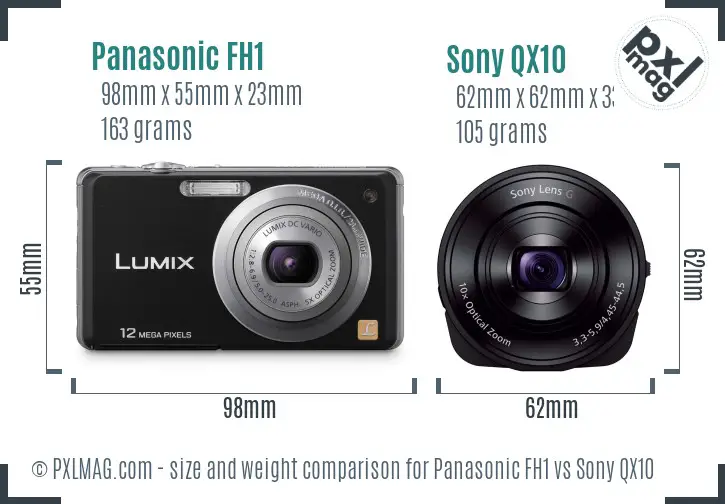 Panasonic FH1 vs Sony QX10 size comparison