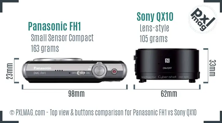 Panasonic FH1 vs Sony QX10 top view buttons comparison