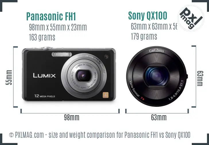 Panasonic FH1 vs Sony QX100 size comparison