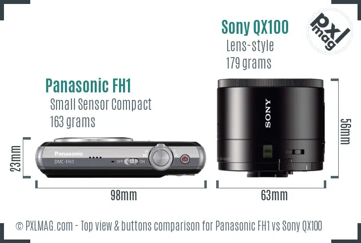 Panasonic FH1 vs Sony QX100 top view buttons comparison