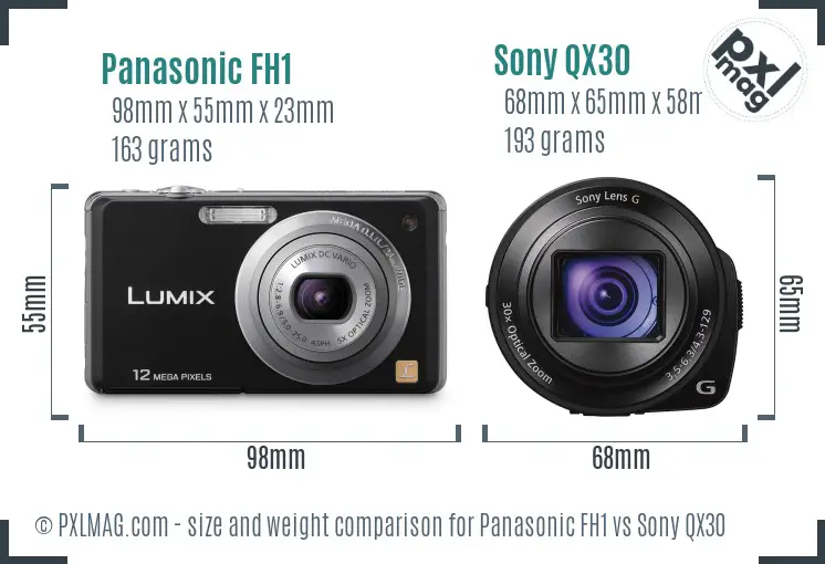Panasonic FH1 vs Sony QX30 size comparison