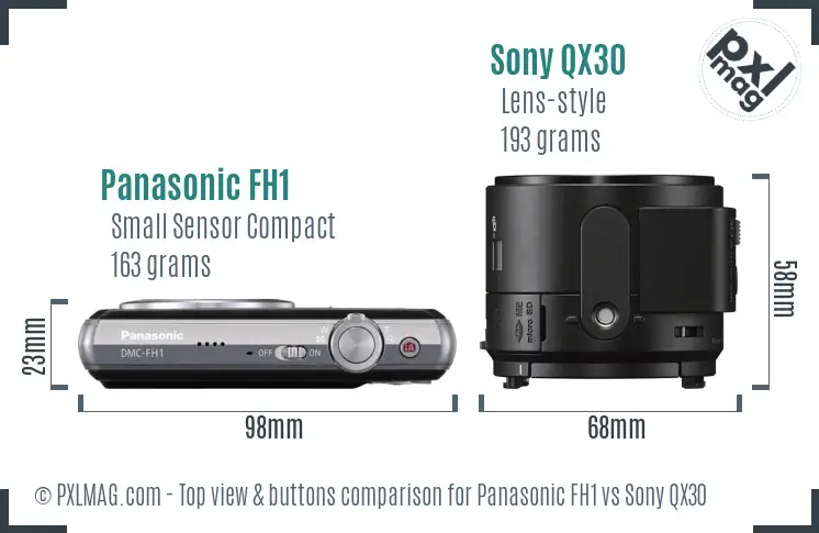 Panasonic FH1 vs Sony QX30 top view buttons comparison