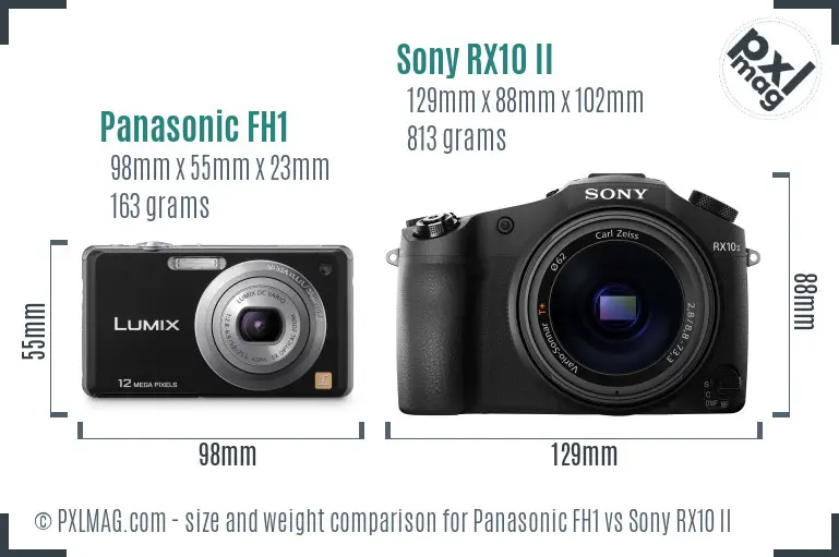 Panasonic FH1 vs Sony RX10 II size comparison