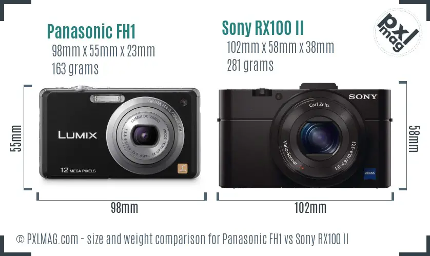 Panasonic FH1 vs Sony RX100 II size comparison