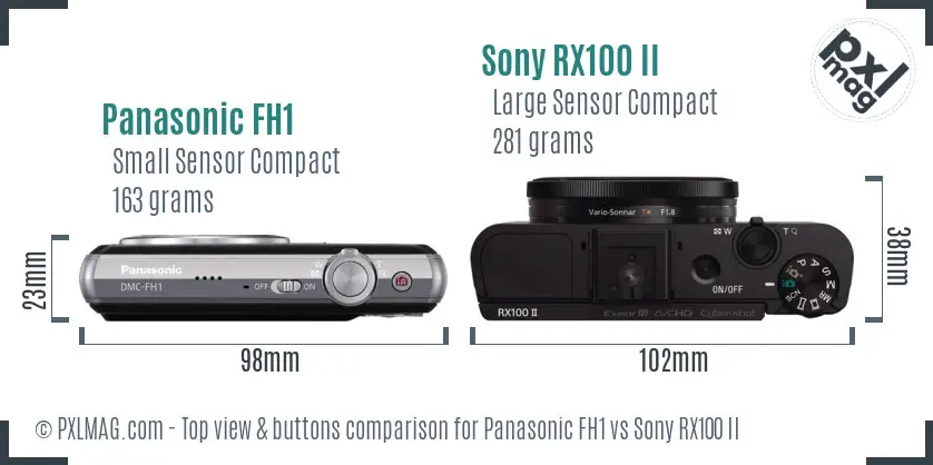 Panasonic FH1 vs Sony RX100 II top view buttons comparison