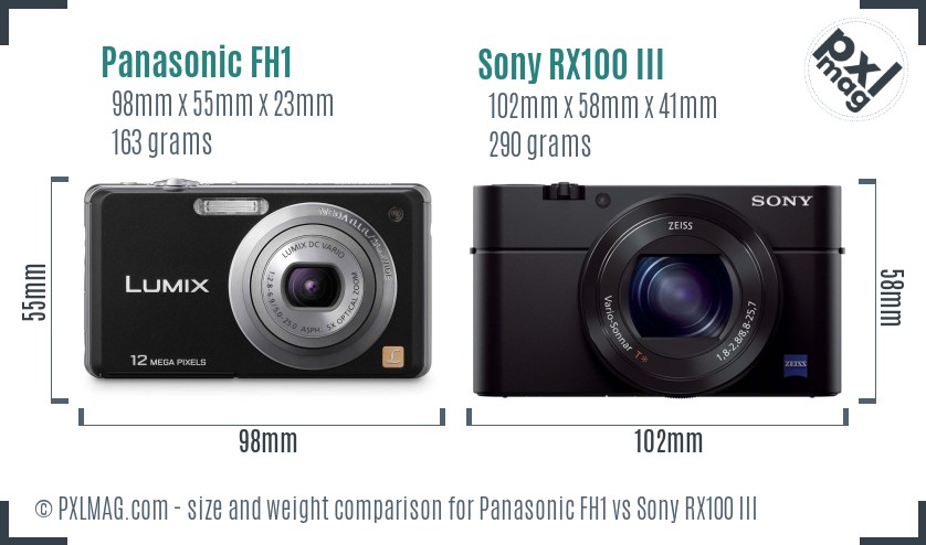 Panasonic FH1 vs Sony RX100 III size comparison