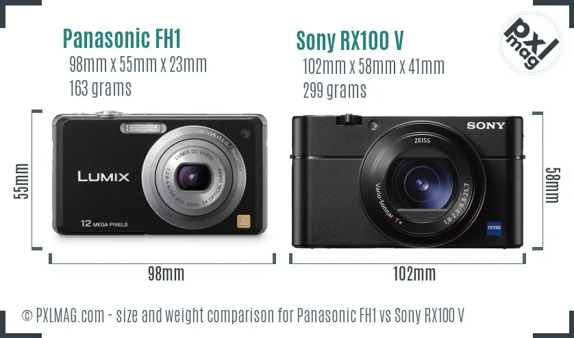 Panasonic FH1 vs Sony RX100 V size comparison