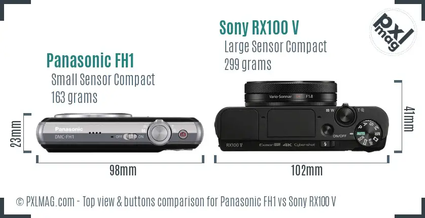 Panasonic FH1 vs Sony RX100 V top view buttons comparison