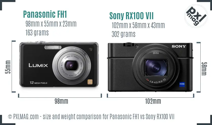 Panasonic FH1 vs Sony RX100 VII size comparison