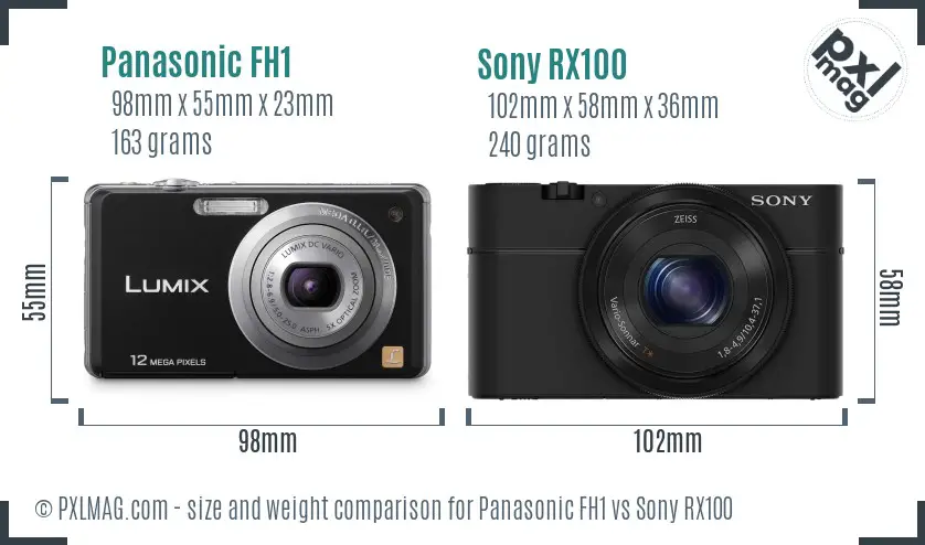 Panasonic FH1 vs Sony RX100 size comparison