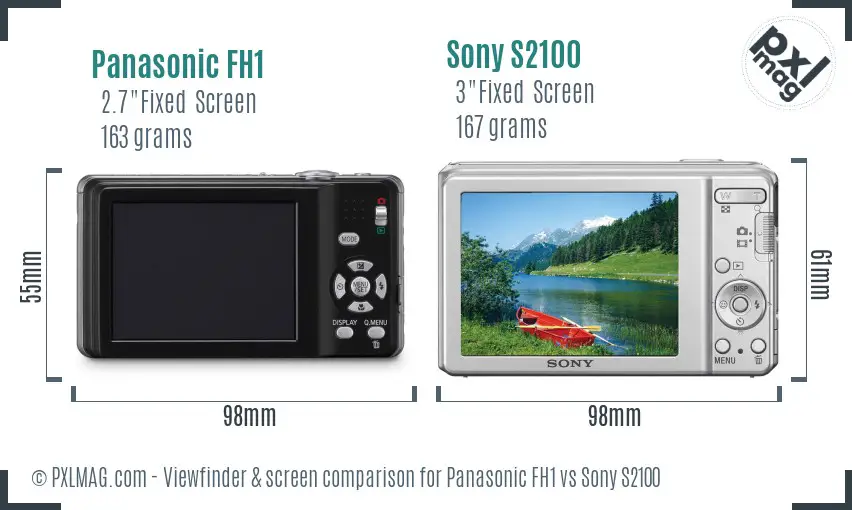 Panasonic FH1 vs Sony S2100 Screen and Viewfinder comparison